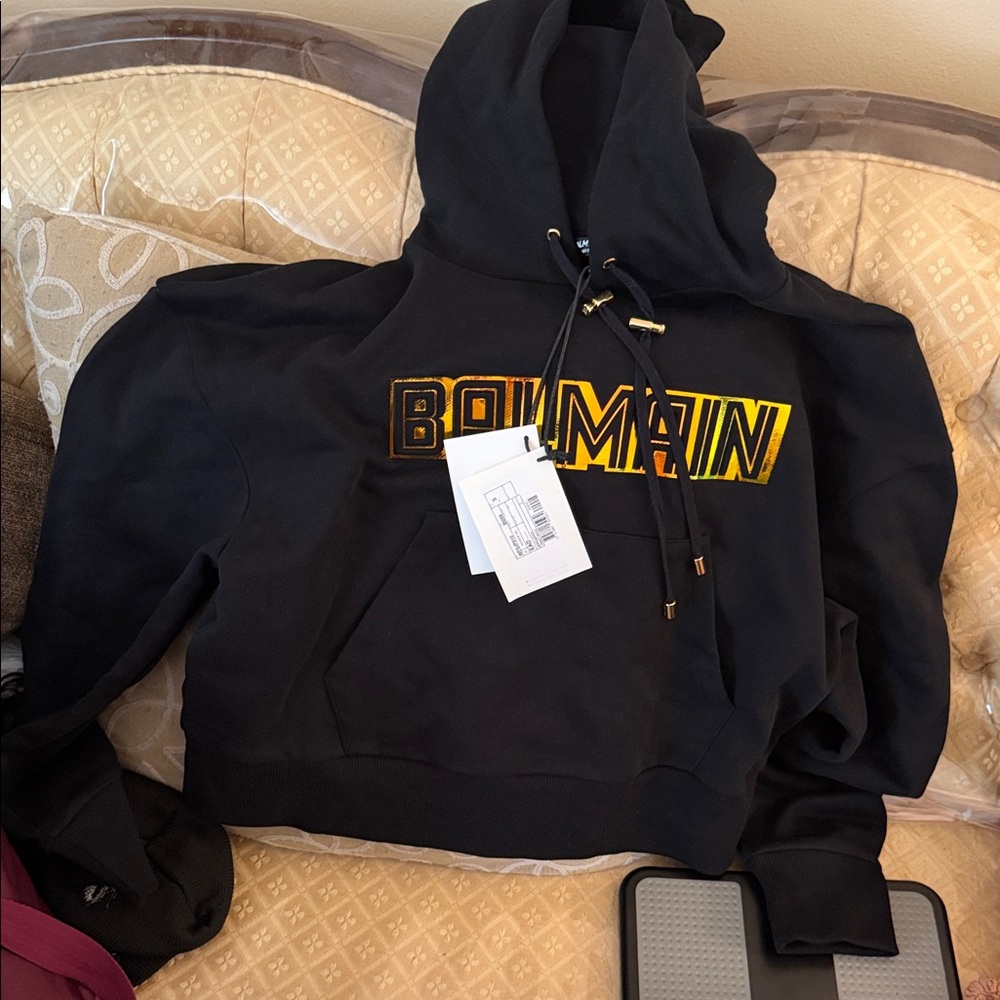 Balmain Black Hoodie with Yellow Gradient Logo